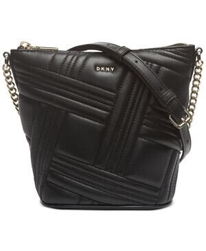 DKNY Quilted Black Leather Bucket Bag, Crossbody Strap, Gold Hardware, NWT